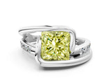 Platinum Fancy Yellow Princess Cut Solitaire Tension-Set Diamond Split Shank Ring_6