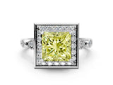 Platinum Fancy Yellow Princess  Halo Diamond Engagement Ring with Twisted Band and Four-Prong Setting 1