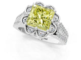 Platinum Fancy Yellow Princess  Halo Diamond Floral Split Shank Engagement Ring 2