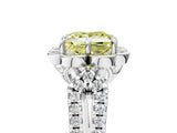Platinum Fancy Yellow Princess  Halo Diamond Floral Split Shank Engagement Ring