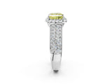 Platinum Fancy Yellow Princess  Halo Round Diamond Pave Band with Prong Setting 2