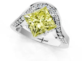 Platinum Fancy Yellow Princess  Solitaire Diamond Engagement Ring with Pave Band and Four-Prong Setting 2