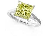 Platinum Fancy Yellow Princess  Solitaire Diamond Ring with Four-Prong Setting and Tapered Band 1