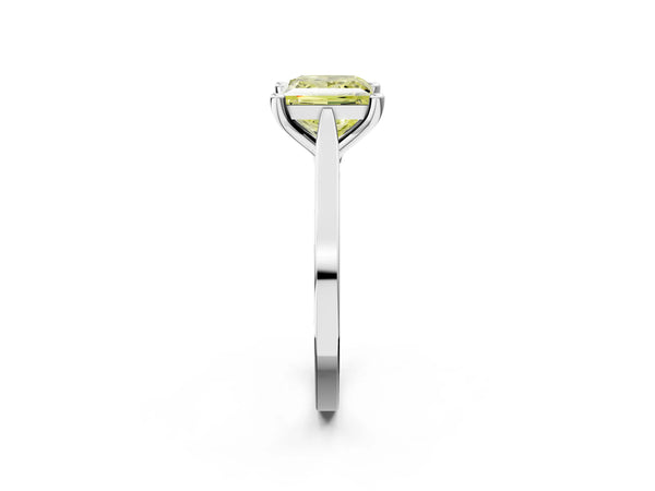 Platinum Fancy Yellow Princess  Solitaire Diamond Ring with Four-Prong Setting and Tapered Band