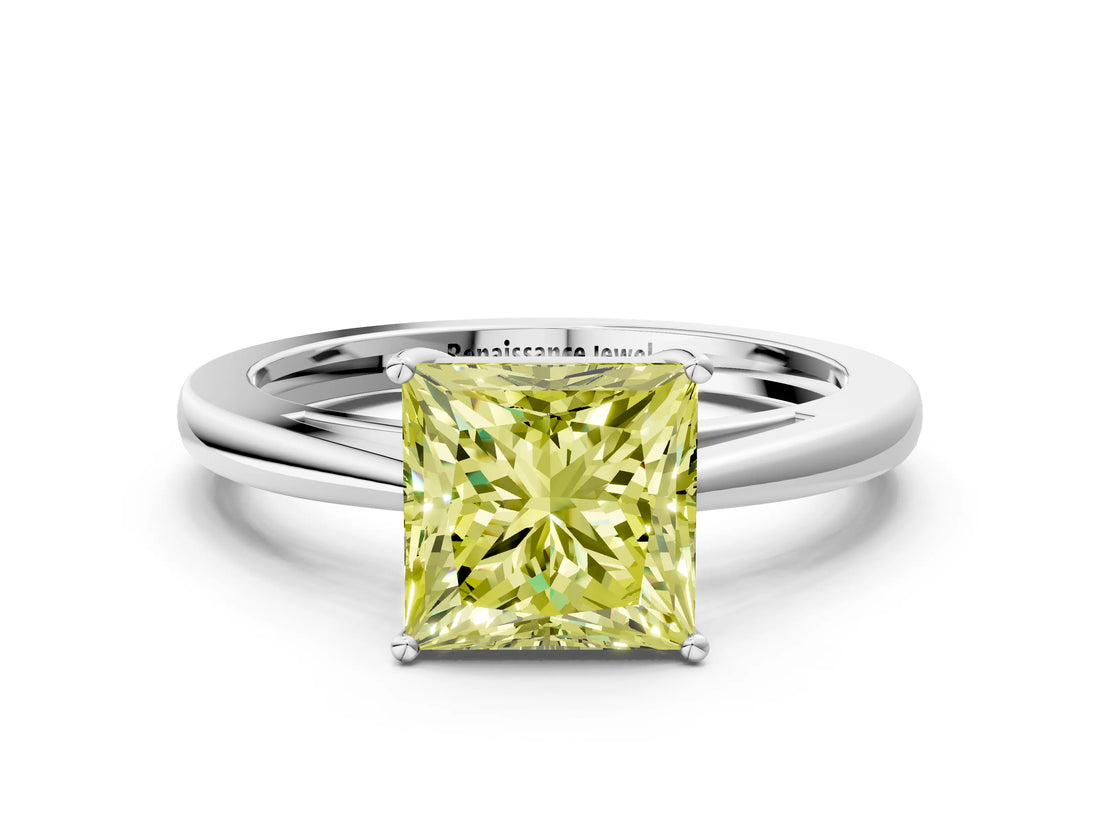 Platinum Fancy Yellow Princess  Solitaire Diamond Ring with Split Shank and Four-Prong Setting_12