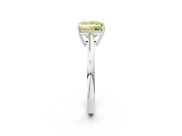 Platinum Fancy Yellow Princess  Solitaire Diamond Ring with Split Shank and Four-Prong Setting