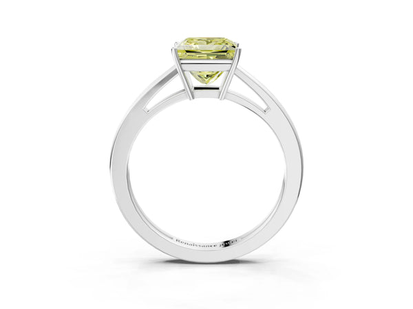 Platinum Fancy Yellow Princess  Solitaire Diamond Ring with Split Shank and Four-Prong Setting