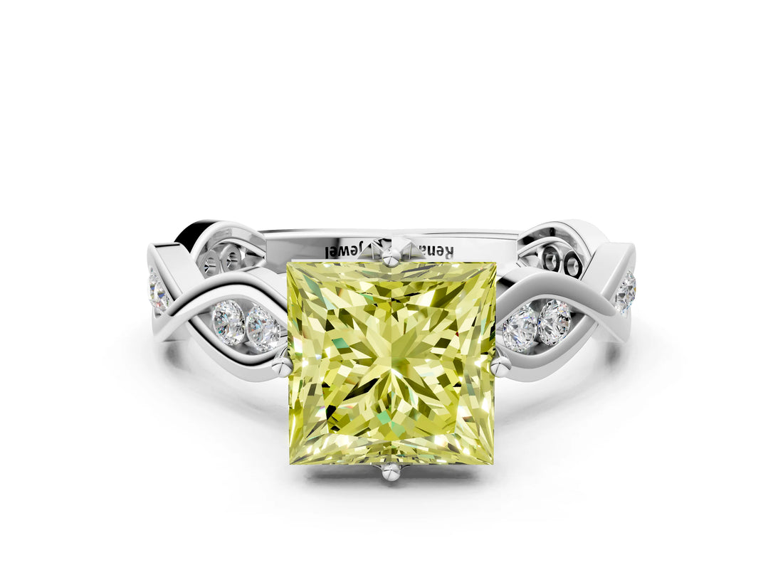 Platinum Fancy Yellow Princess  Solitaire Twist Band with Leaf Prong Setting 1