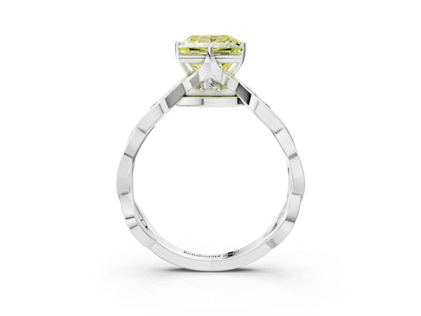 Platinum Princess Cut Accented Twist Engagement Ring Setting for Fancy Yellow Center