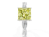 Platinum Fancy Yellow Princess  Solitaire Twisted Pave Diamond Ring with Four-Prong Setting_1