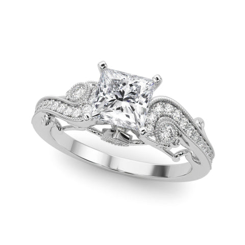 Platinum Fancy Yellow Princess cut Solitaire with Milgrain Pave Band and Four-Prong Setting