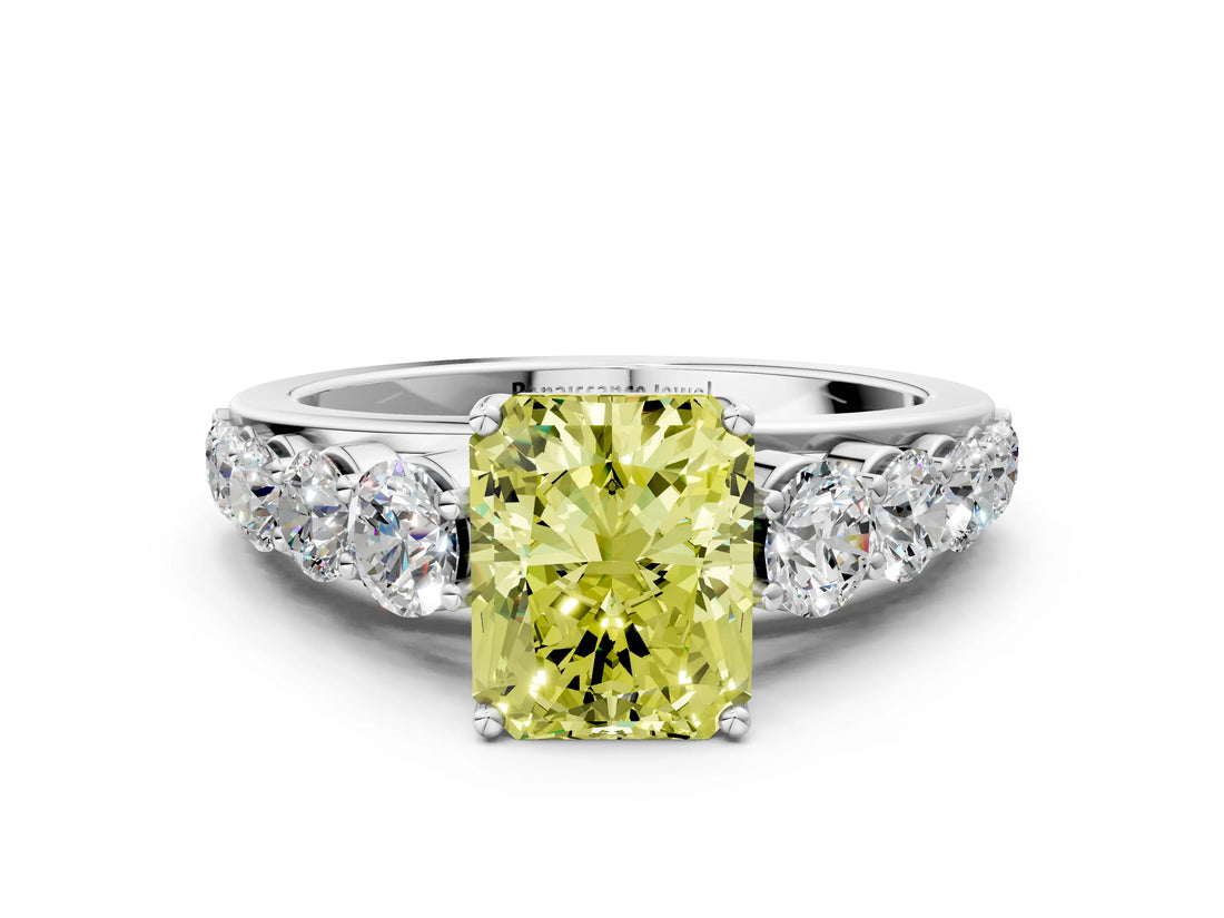 Platinum Fancy Yellow Radiant Cut Brilliant Diamond Pavé Band with Six-Prong Setting_24