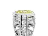 Platinum Fancy Yellow Radiant Cut Brilliant Milgrain Filigree Diamond Ring with Square Prong Setting_17