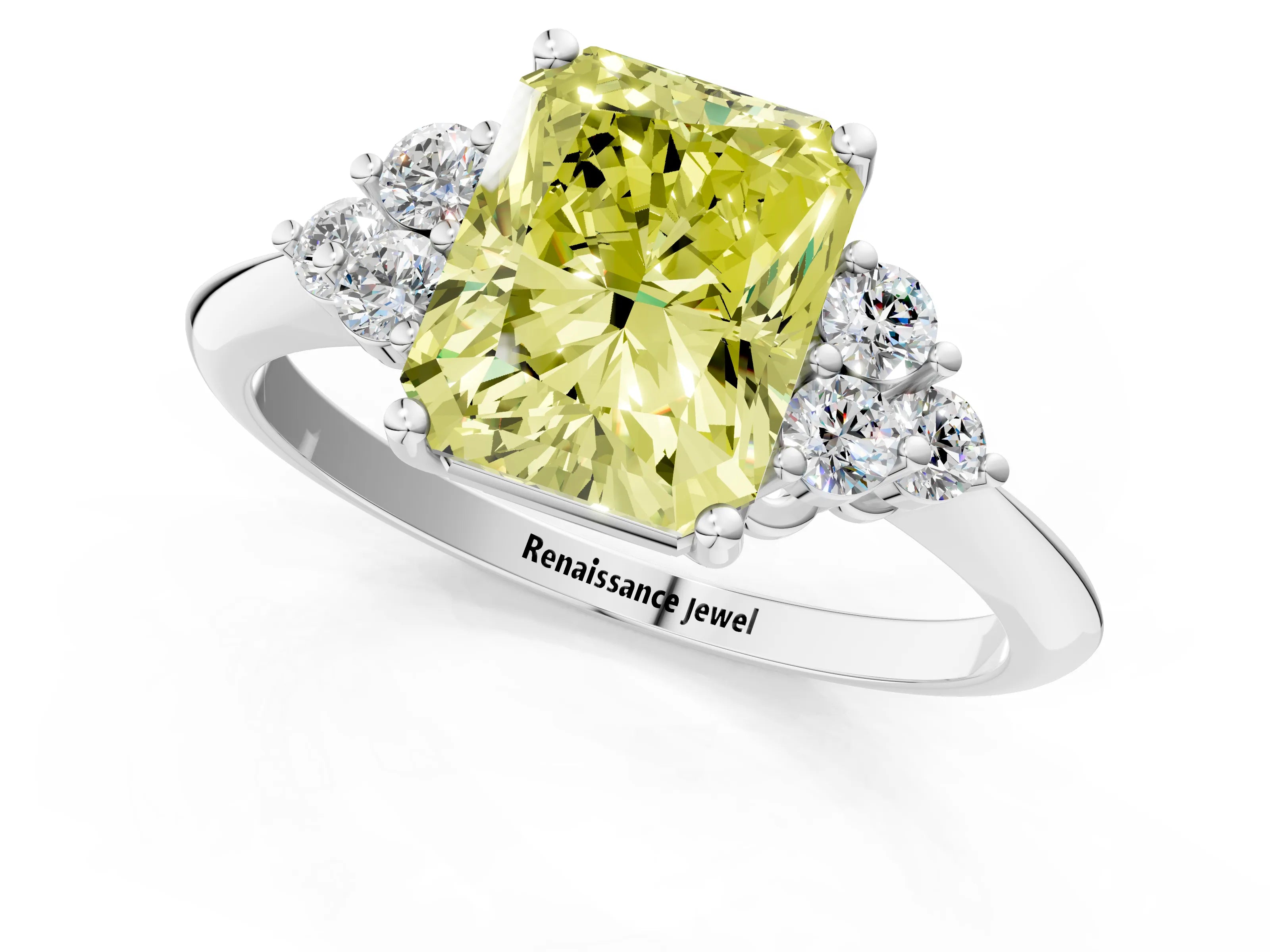 Platinum Fancy Yellow Radiant Cut Cut Diamond Cluster Ring with Solitaire Band and Four-Prong Setting_31