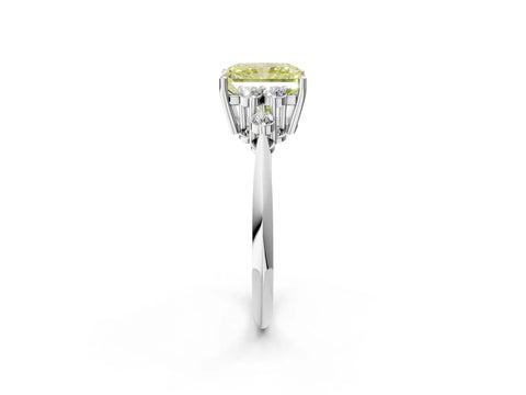 Platinum Fancy Yellow Radiant Cut Cut Diamond Cluster Ring with Solitaire Band and Four-Prong Setting_32