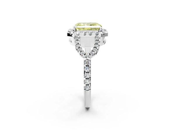 Platinum Radiant Cut Split Shank Pave Halo Engagement Ring Setting for Fancy Yellow Center