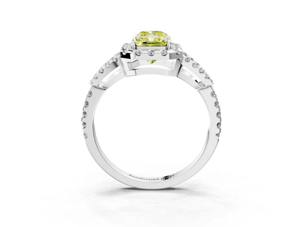 Platinum Radiant Cut Split Shank Pave Halo Engagement Ring Setting for Fancy Yellow Center