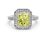 Platinum Fancy Yellow Radiant Cut-Cut Diamond Halo Engagement Ring with Pave Band and Prong Setting_12