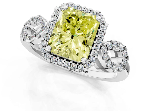 Platinum Radiant Cut Pave Infinity Halo Engagement Ring Setting for Fancy Yellow Center