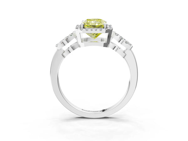 Platinum Radiant Cut Pave Infinity Halo Engagement Ring Setting for Fancy Yellow Center