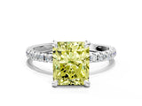Platinum Fancy Yellow Radiant Cut Diamond Brilliant Solitaire Ring with Pavé Band and Four-Prong Setting_36