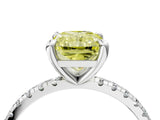 Platinum Fancy Yellow Radiant Cut Diamond Brilliant Solitaire Ring with Pavé Band and Four-Prong Setting_40