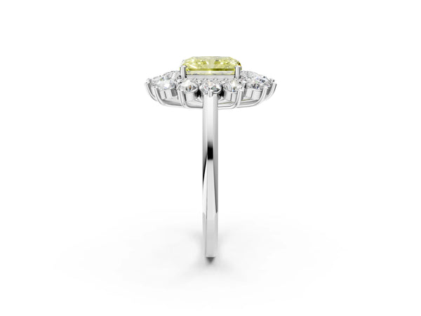 Platinum Radiant Cut Floral Double Halo Engagement Ring Setting for Fancy Yellow Center
