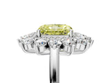 Platinum Fancy Yellow Radiant Cut Diamond Floral Double Halo Engagement Ring with Prong Setting_222