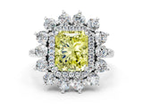 Platinum Fancy Yellow Radiant Cut Diamond Floral Double Halo Engagement Ring with Prong Setting_43