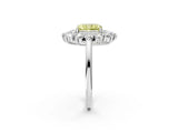 Platinum Fancy Yellow Radiant Cut Diamond Floral Double Halo Engagement Ring with Prong Setting_45