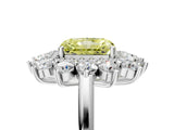 Platinum Fancy Yellow Radiant Cut Diamond Floral Double Halo Engagement Ring with Prong Setting_48