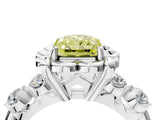 Platinum Fancy Yellow Radiant  Cut Diamond Floral Halo Engagement Ring with Shared Prong Setting 5