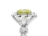 Platinum Fancy Yellow Radiant  Cut Diamond Floral Halo Engagement Ring with Shared Prong Setting