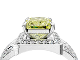 Platinum Fancy Yellow Radiant Cut Diamond Halo Ring with Split Shank and Bezel Accents and Four-Prong Setting_10
