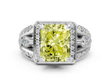 Platinum Fancy Yellow Radiant Cut Diamond Halo Ring with Split Shank and Bezel Accents and Four-Prong Setting_6