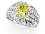 Platinum Fancy Yellow Radiant Cut Diamond Pave Art Deco Split Shank Ring with Four-Prong Setting_7