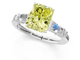 Platinum Fancy Yellow Radiant  Cut Diamond Ring with Baguette Side Stones, Channel Set Band, and Four-Prong Setting_13