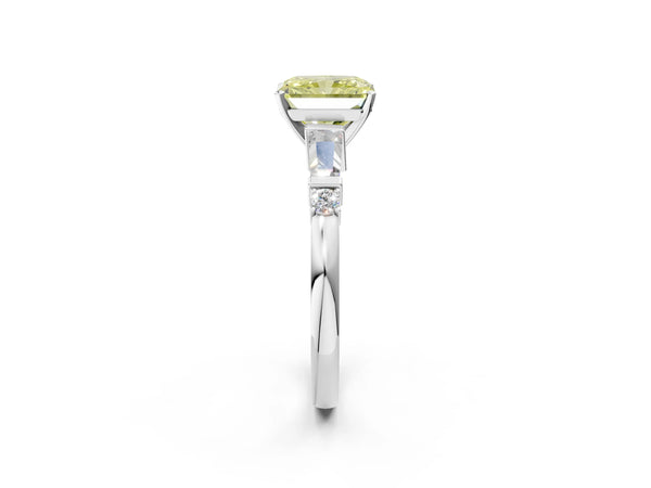 Platinum Radiant Cut Engagement Ring Setting for Fancy Yellow Center with Bar Set Tapered Baguettes