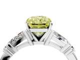 Platinum Fancy Yellow Radiant  Cut Diamond Ring with Baguette Side Stones, Channel Set Band, and Four-Prong Setting_16