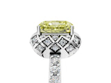 Platinum Fancy Yellow Radiant Cut Diamond Scalloped Halo Engagement Ring with Round Shared Prong Band_11