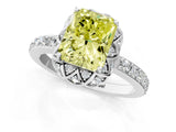 Platinum Fancy Yellow Radiant Cut Diamond Scalloped Halo Engagement Ring with Round Shared Prong Band_7