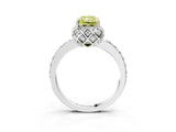 Platinum Fancy Yellow Radiant Cut Diamond Scalloped Halo Engagement Ring with Round Shared Prong Band_9