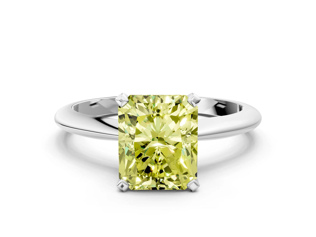 Platinum Fancy Yellow Radiant Cut Diamond Solitaire Engagement Ring with Classic Band and Four-Prong Setting_12