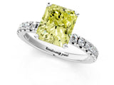 Platinum Fancy Yellow Radiant Cut Diamond Solitaire Pavé Engagement Ring with Round Band and Prong Setting_2