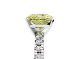 Platinum Fancy Yellow Radiant Cut Diamond Solitaire Pavé Engagement Ring with Round Band and Prong Setting_6