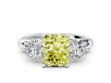 Platinum Fancy Yellow Radiant Cut Diamond Three-Stone Ring with Prong Setting and Pavé Band_12