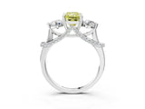 Platinum Fancy Yellow Radiant Cut Diamond Three-Stone Ring with Prong Setting and Pavé Band_15