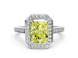 Platinum Fancy Yellow Radiant Cut Halo Bezel Diamond Pave Band Ring_6