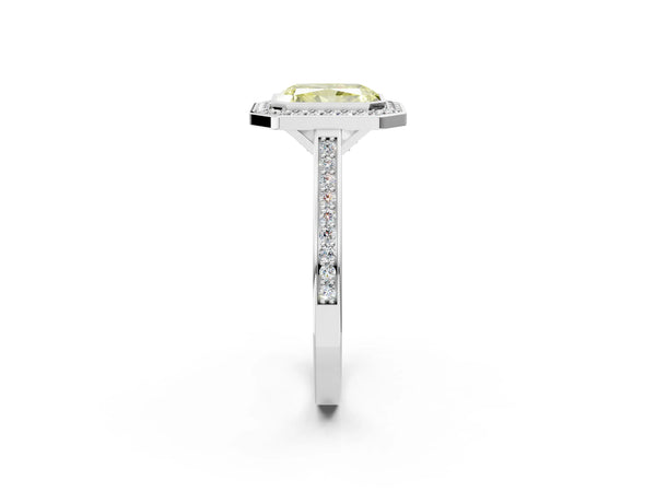 Platinum Fancy Yellow Radiant Cut Halo Bezel Diamond Pave Band Ring