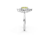 Platinum Fancy Yellow Radiant Cut Halo Diamond Cluster Ring with Marquise and Round Stones on a White Gold Band with Prong Setting_2